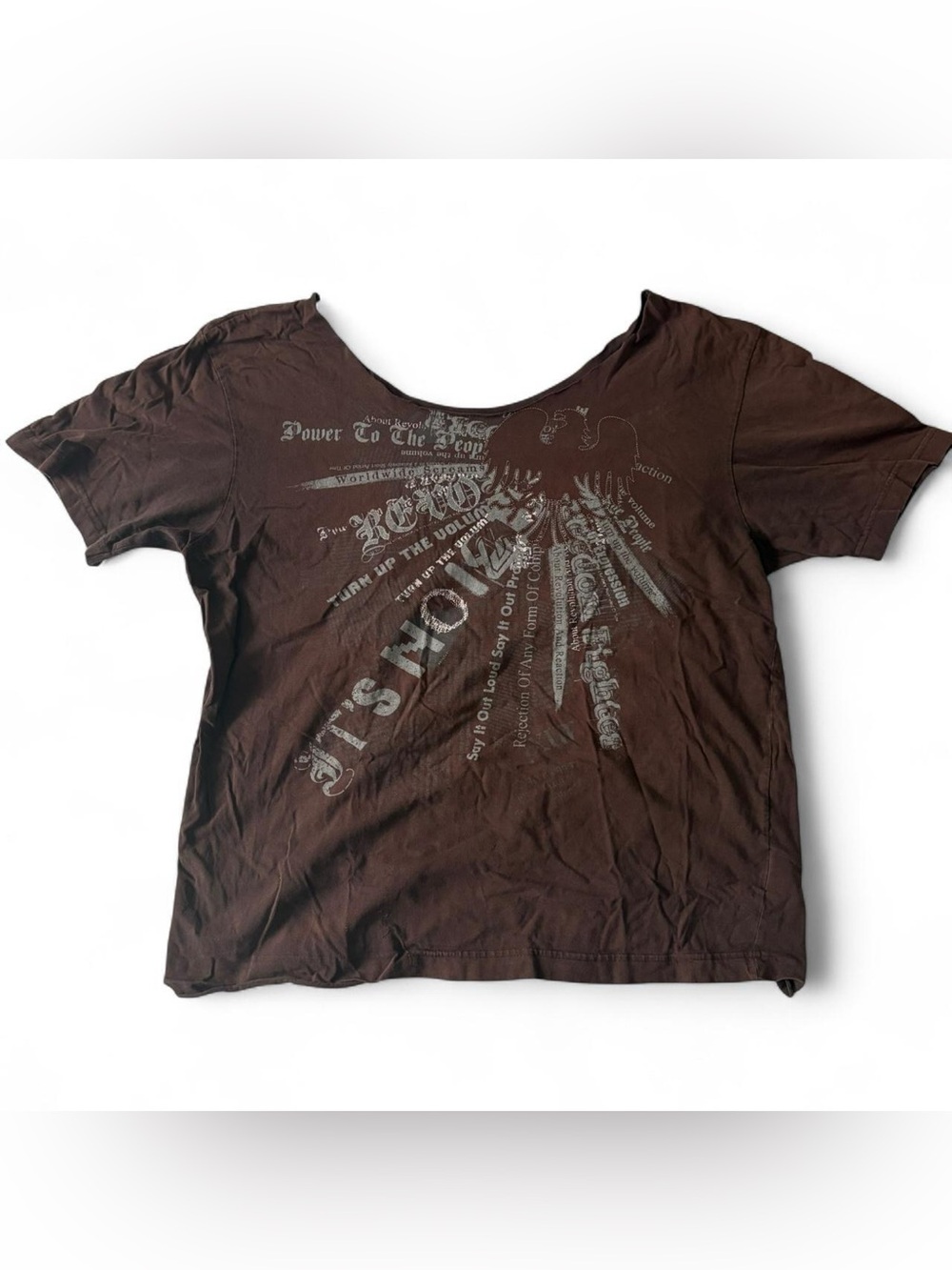 Women's Brown Graphic Off the Shoulder Tee
